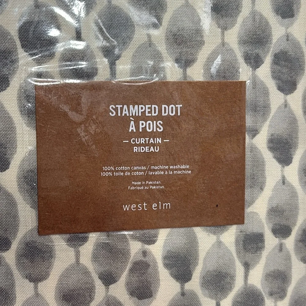 NIP West Elm Cotton Canvas Stamped Dot Hidden Tab Curtain Platnium Drape 48 X 96